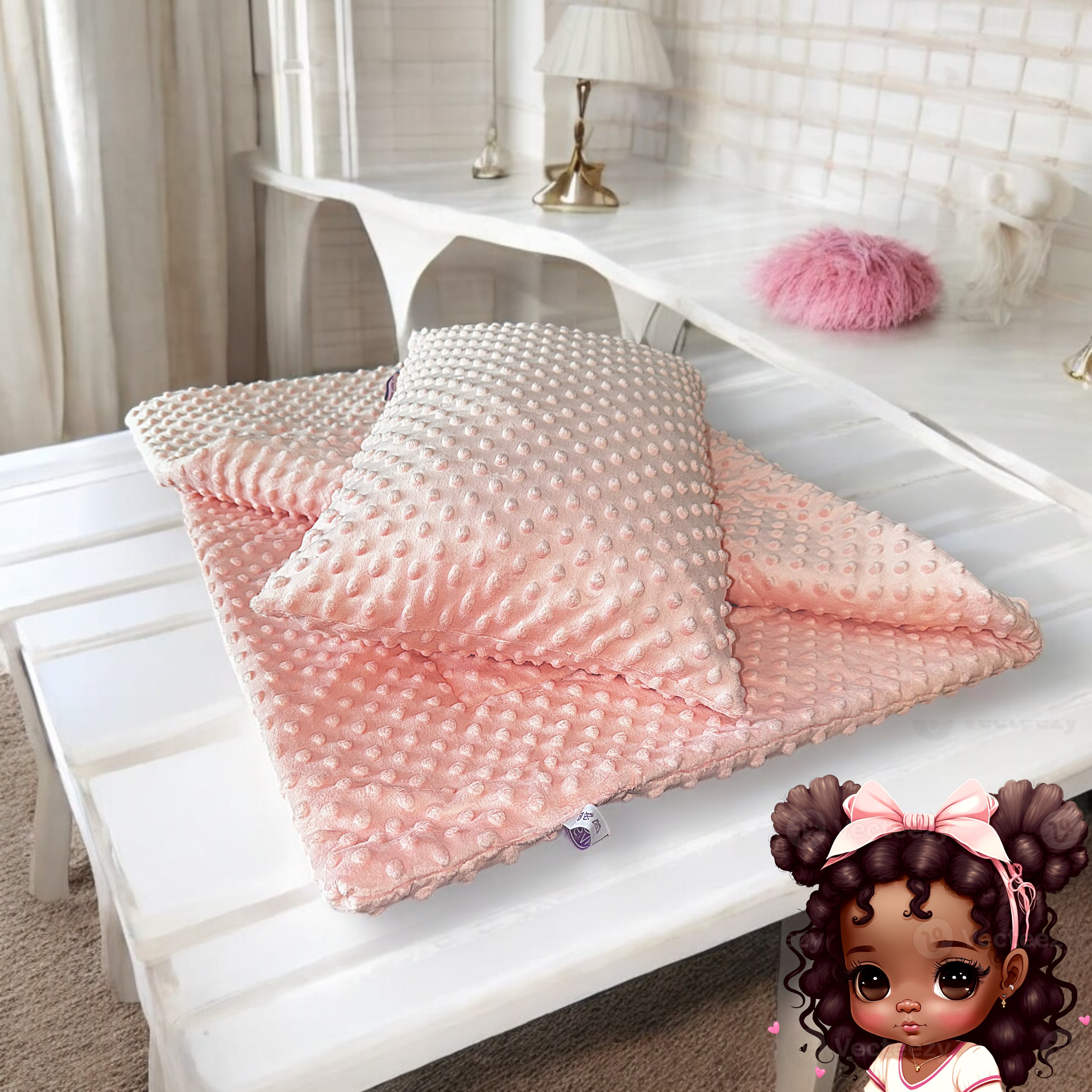 Dečiji plišani komplet – roze bubble tekstura (jastuk + prekrivač)
