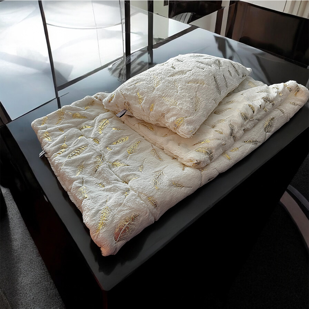 Dečiji Plišani Komplet – Jastuk i Prekrivač sa Motivom Perja (40x60 & 80x120 cm)